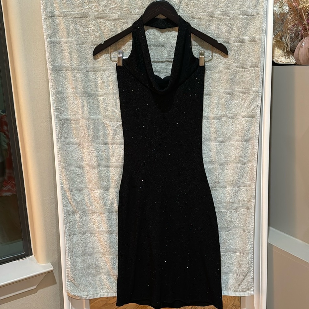 Arden B halter neck, black cocktail dress